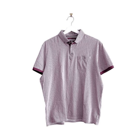 Ted Baker Mens Geometric Short Sleeve Pocket Cotton Polo Shirt Maroon Size XL - Picture 1 of 6